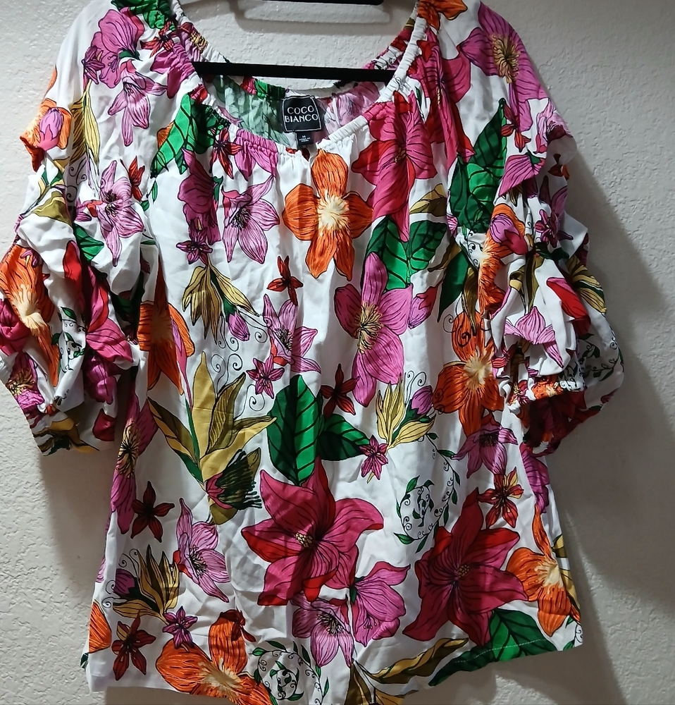 Coco Bianco Floral Blouse - Pink, Orange, Green size m